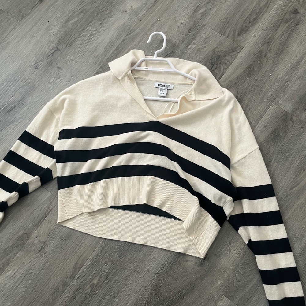 William Rast Cream and Black Striped V-Neck Sweater